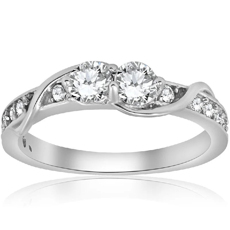 Ladies solitaire diamond engagement rings-Pompeii3 14K White Gold 5/8 ct TDW Diamond Two Stone Engagement Ring