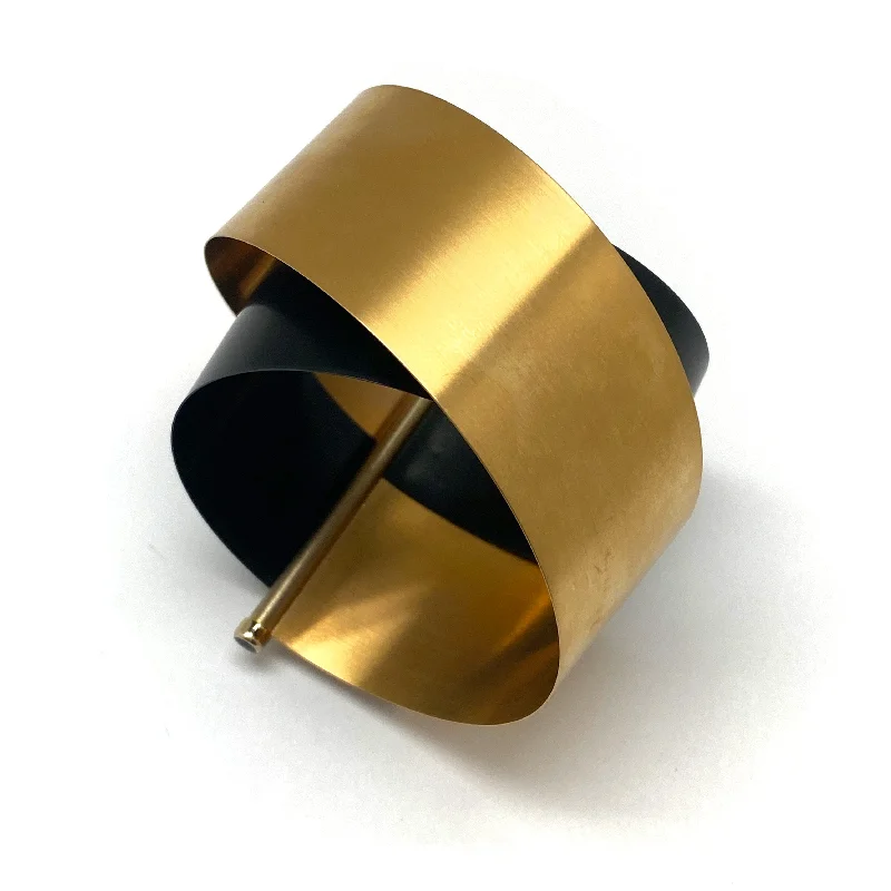 Ladies wedding bracelets-Coil Bracelet - Gold and Black