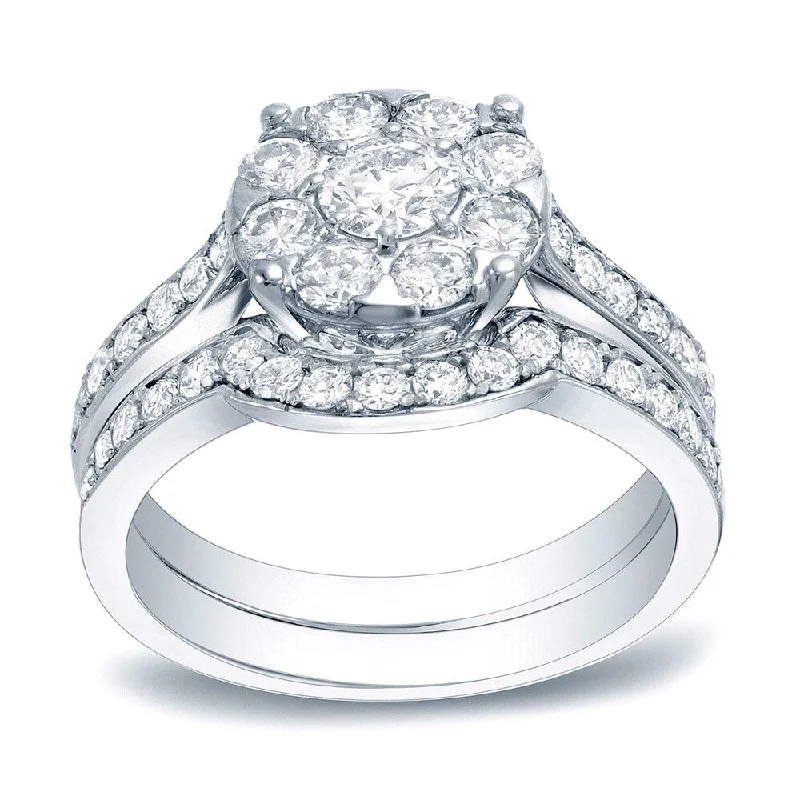 Ladies engagement rings with textured bands-Auriya Platinum 1 3/5ctw Halo Diamond Engagement Ring Set