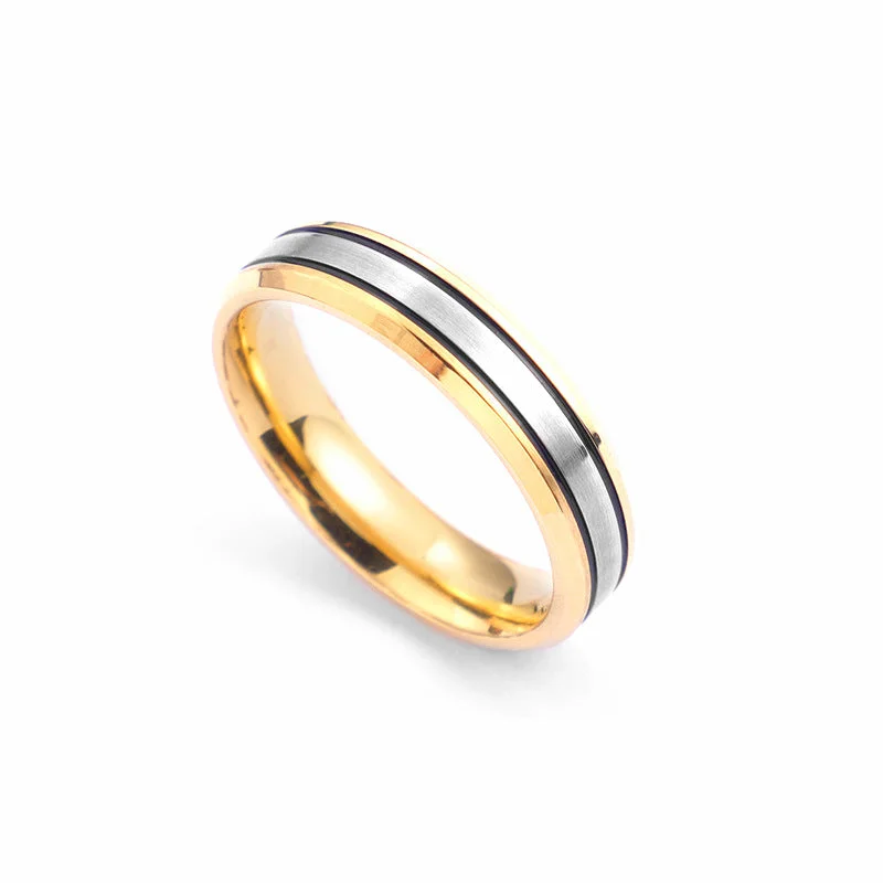 Ladies two-tone rings-Factory Supply Cross-border Sold Jewelry Source Manufacturer Couple Couple Rings Titanium Steel Fashion Room Gold Ring Qixi Gift