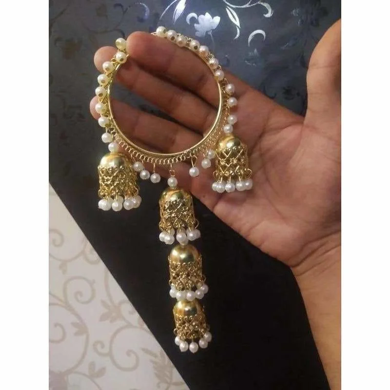 Ladies tennis bangles-MS Fashion India Gold Color White Pearls Hanging Bangles With Jhumkas