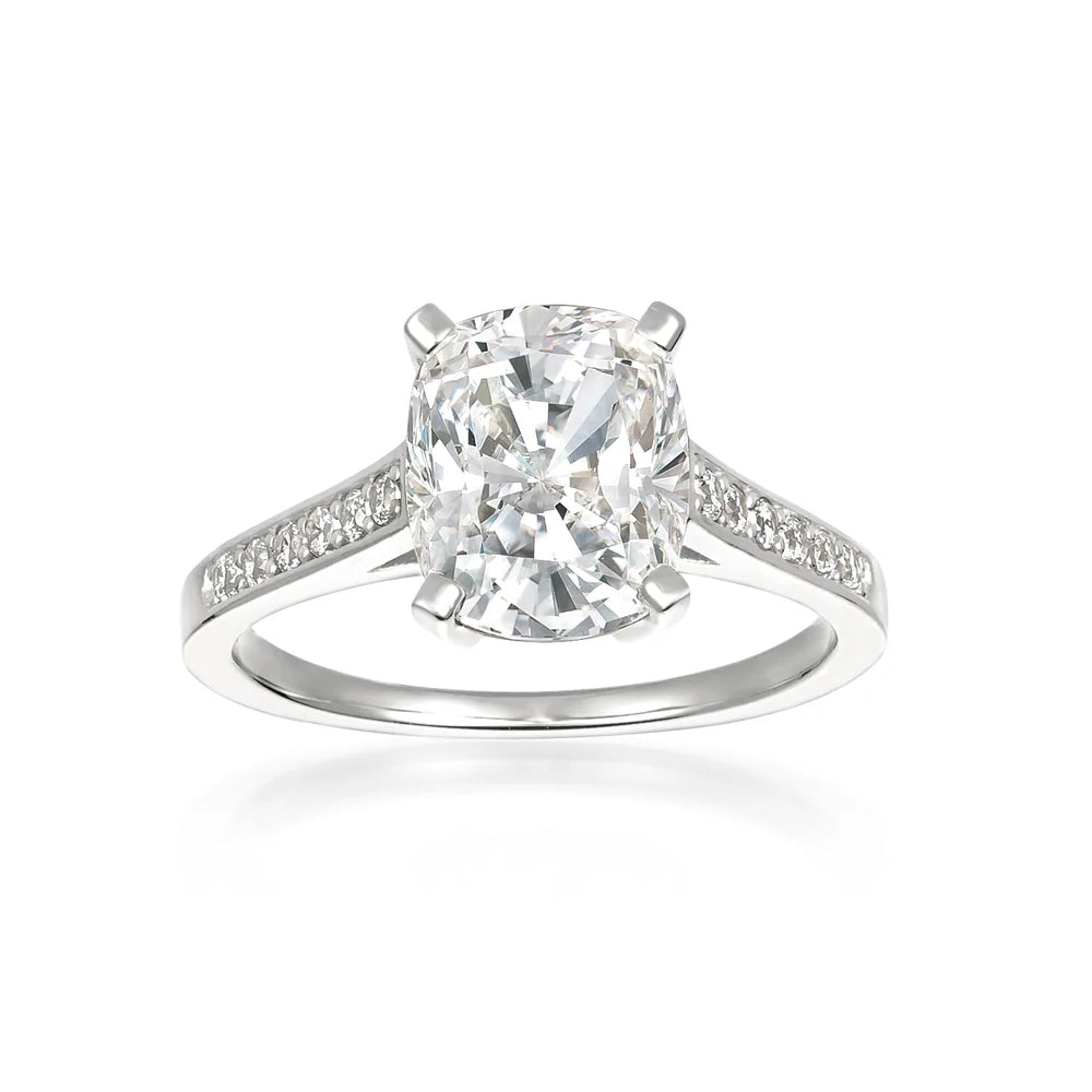 Ladies solitaire diamond rings-CRISLU Radiant Cushion Cut Ring finished in Pure Platinum