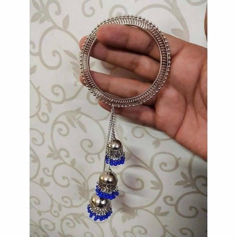 Ladies thick bangles-MS Fashion India Stylish Silver Bangles Chains With Blue Pearls Jhumkas