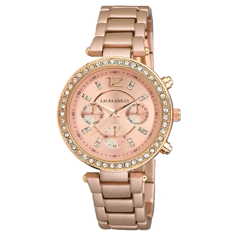 Ladies tennis bracelets-Laura Ashley Ladies Rose Gold Faux Chrono Matte Bracelet Watch - One size - One size