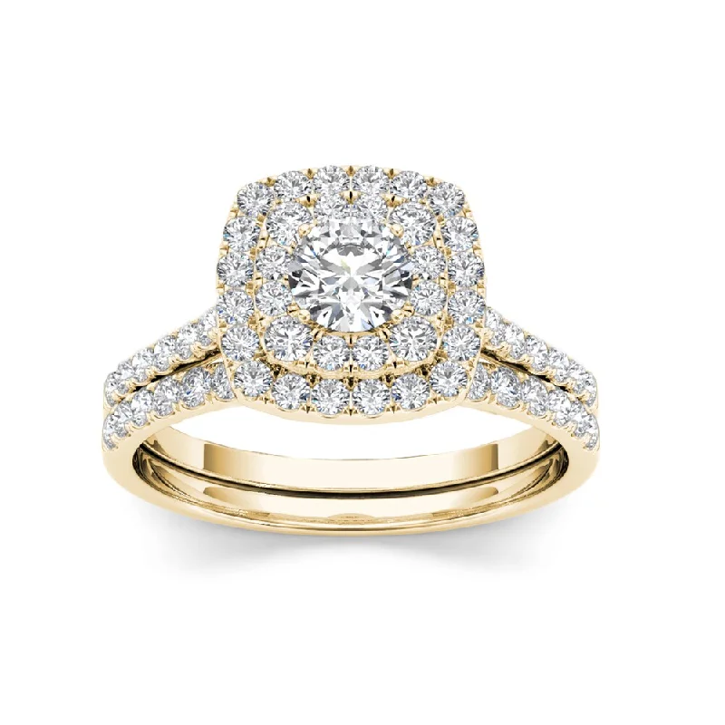 Ladies engagement rings with twisted diamonds-De Couer IGI Certified 10k Yellow Gold 1 1/4 ct TDW Diamond Halo Engagement Ring Set