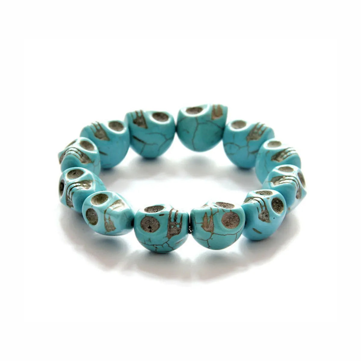 Ladies luxury bracelets-Punk Skull Turquoise Beaded Bracelets