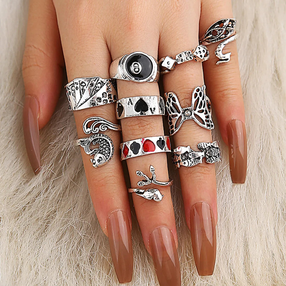 Ladies pear-shaped rings-Retro Card Butterfly Fish Alloy Plating Rings