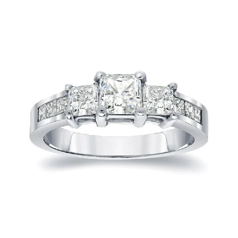 Ladies white gold engagement rings-Auriya Platinum 1 carat TW Princess-cut 3-Stone Diamond Engagement Ring