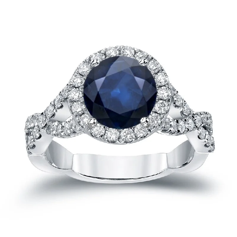 Ladies radiant cut engagement rings-Auriya Twisted 2 carat Blue Sapphire and 3/4ctw Halo Diamond Engagement Ring 14K Gold (H-I, SI1-SI2)