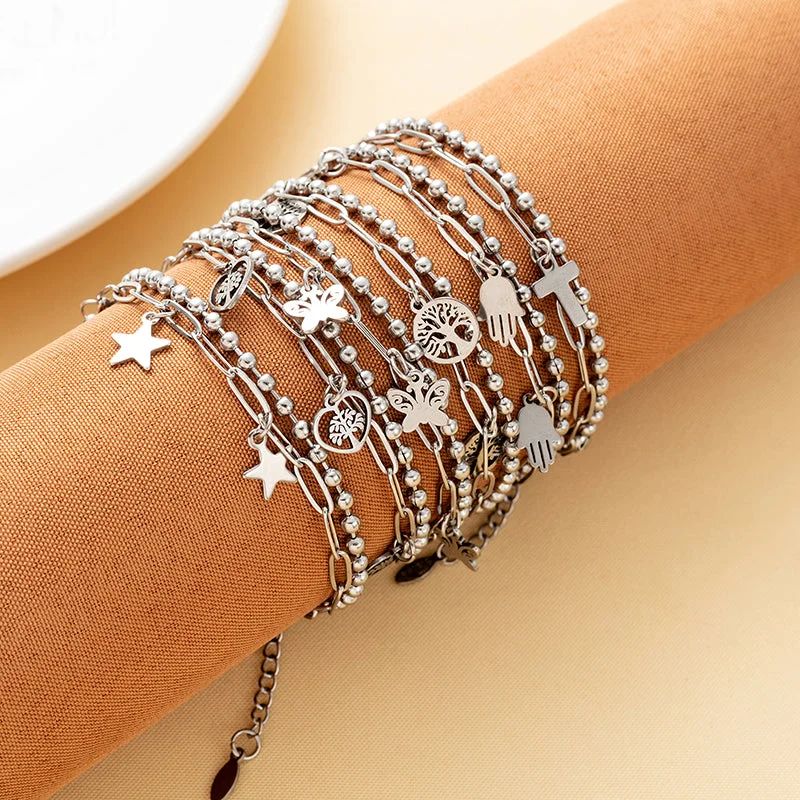 Ladies leather bracelets-Fashion Palm Titanium Steel Plating Bracelets