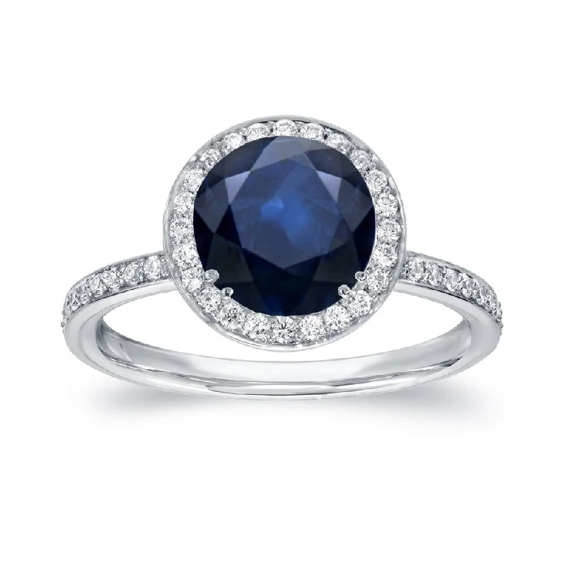 Ladies oval engagement rings-Auriya Round 2ct Blue Sapphire and 2/5ct TDW Diamond Halo Engagement Ring 18k Gold