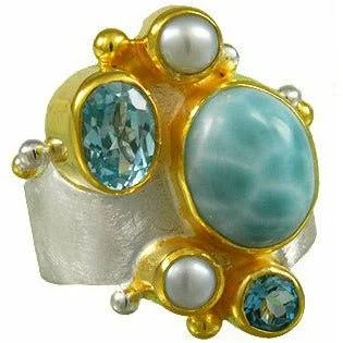 Ladies diamond cluster rings-Michou Larimar Gemstone Cluster Vermeil Ring - Cascade Collection