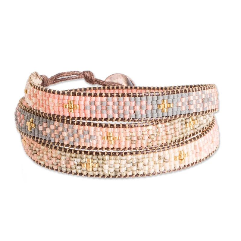 Ladies fashion leather bracelets-Novica Handmade Casual Mosaic Glass Beaded Wrap Bracelet