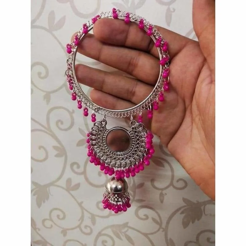 Ladies elegant bracelets-MS Fashion India Pink Pearls Silver Color Latkan Jhumka Bangles