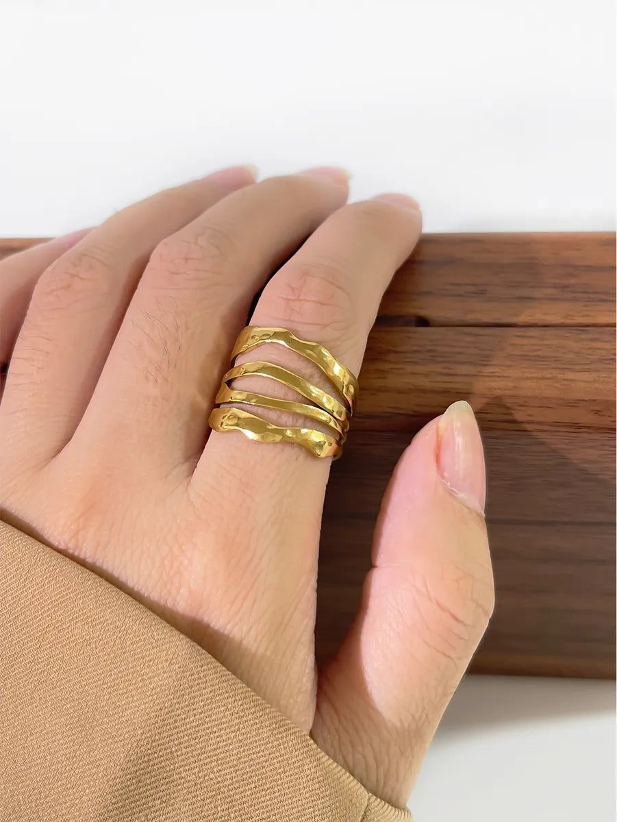 Ladies vintage rings-Vintage Style Solid Color Stainless Steel Layered Plating 18k Gold Plated Open Rings