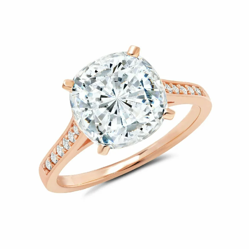 Ladies sapphire rings-CRISLU Bliss Cushion Cut Ring finished in 18KT Rose Gold