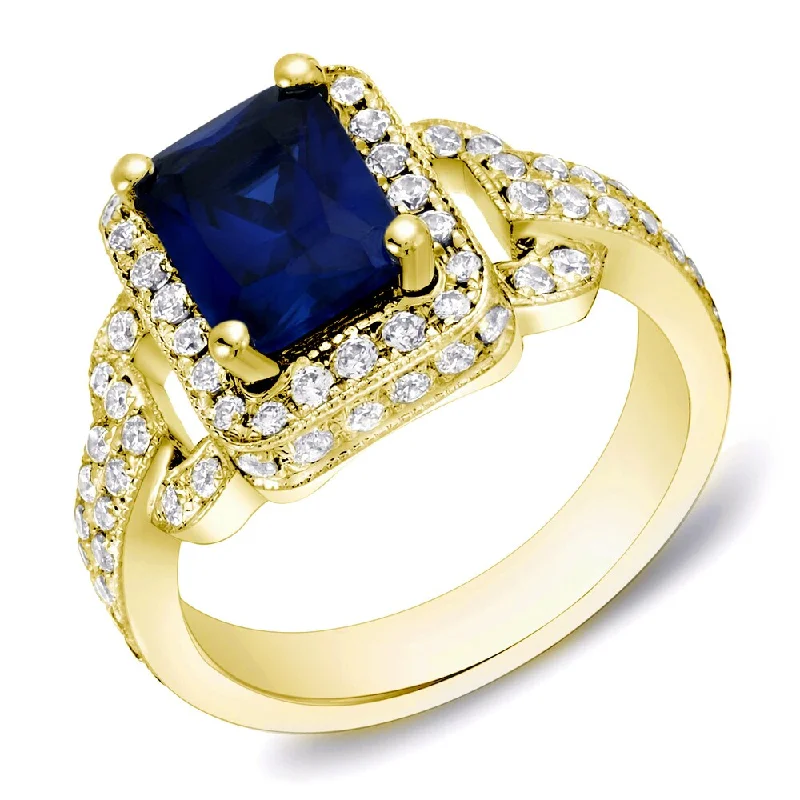 Ladies engagement rings with gemstones-Auriya Radiant-Cut 1ct Blue Sapphire and 1ct TDW Diamond Halo Engagement Ring 14k Gold (H-I, SI1-SI2)