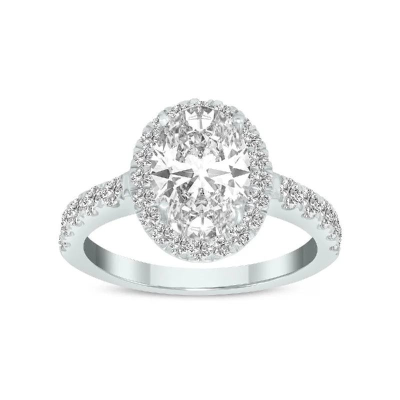 Ladies floral engagement rings with diamonds-Marquee 2 3/4 Carat TW Oval Shape Lab Grown Diamond Engagement Ring in 14K White Gold