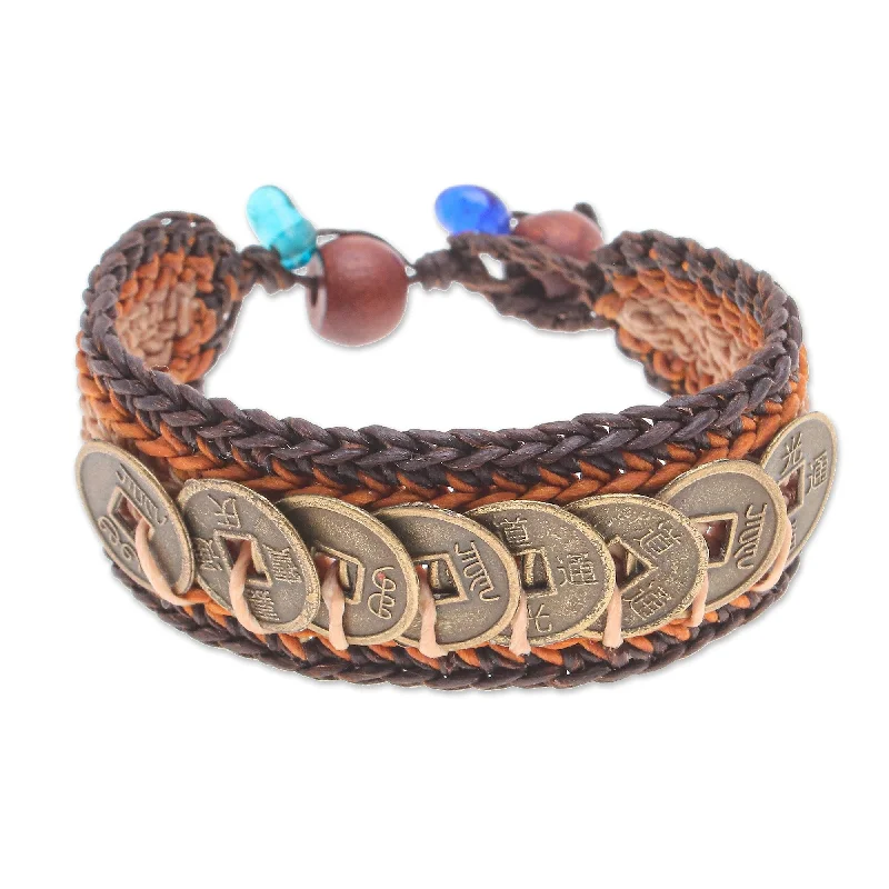 Ladies rose gold cuff bracelets-Novica Handmade Earth Coins Beaded Wristband Bracelet