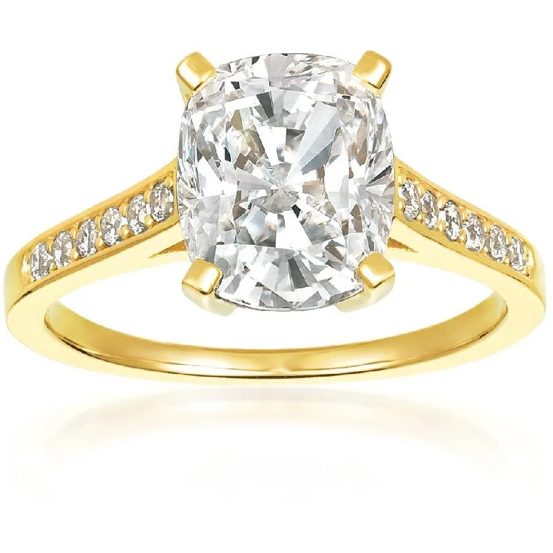 Ladies emerald rings-CRISLU Radiant Cushion Cut Ring finished in 18KT Gold