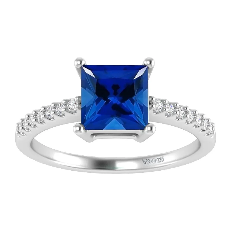 Ladies multi-stone engagement rings-Sterling Silver with Blue Sapphire and White Topaz Engagement Ring