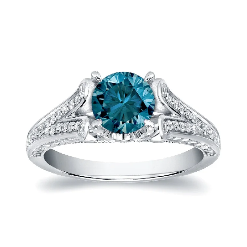 Ladies engagement rings with rose cut diamonds-Auriya Modern 1 1/4ctw Blue Diamond Engagement Ring 14k Gold