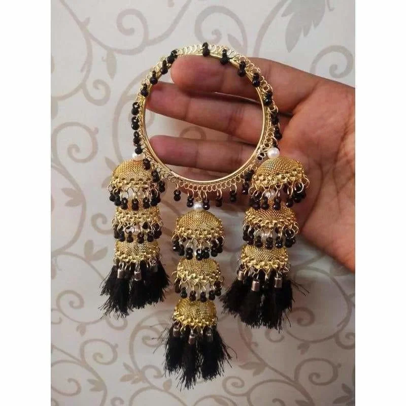 Ladies vintage bangles-MS Fashion India Gold Color With Black Pearls And Jhumkas Hanging Bangles