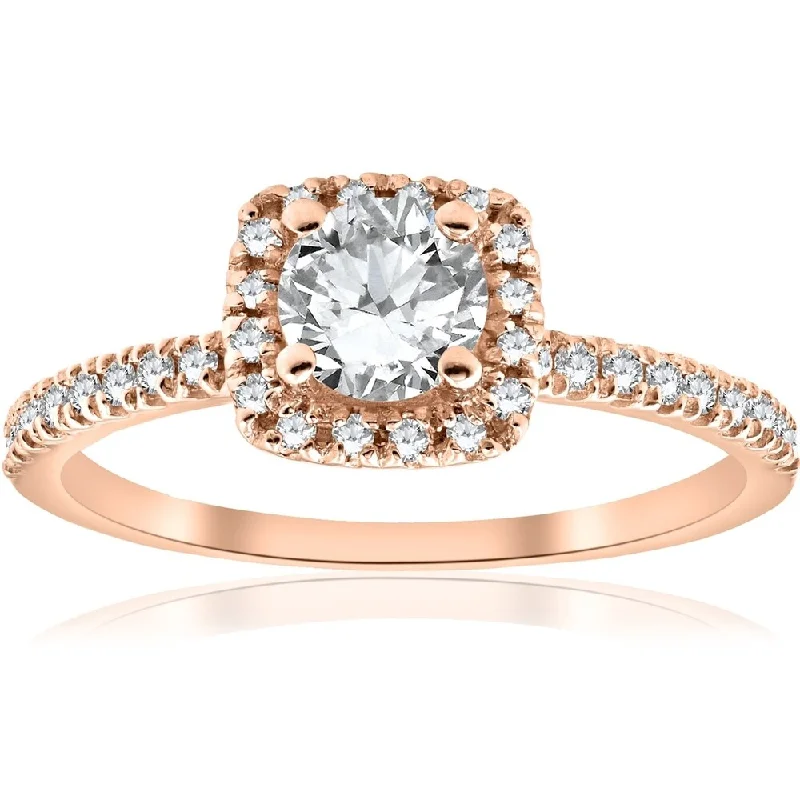 Ladies wedding and engagement rings set-Pompeii3 14k Rose Gold 1/2 ct TDW Diamond Cushion Halo Engagement Ring - White