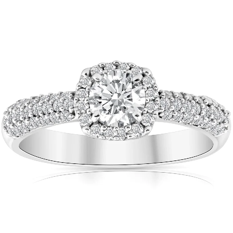 Ladies heart-shaped engagement rings-1ct Cushion Halo Round Diamond Pave Engagement Ring 10k White Gold