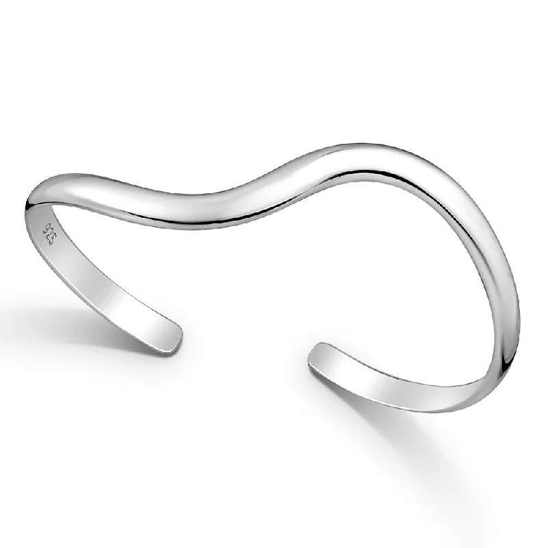 Ladies friendship bracelets-Sterling Silver Squiggle Cuff Bracelet