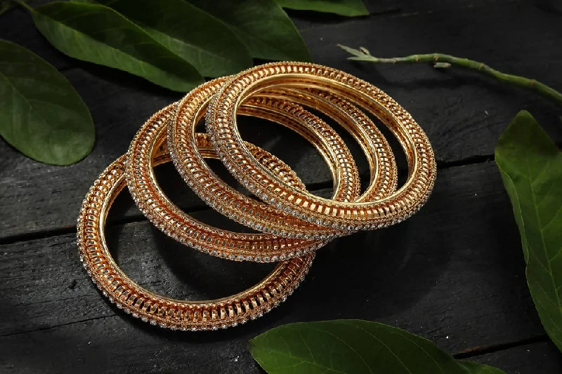 Ladies thick silver bangles-Mominos Fashion Kamal Johar White Stone Golden Bangles Set