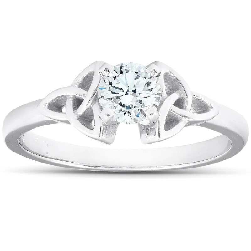 Ladies engagement rings with emerald stones-5/8 Ct Diamond Solitaire Celtic Engagement Ring 14k White Gold