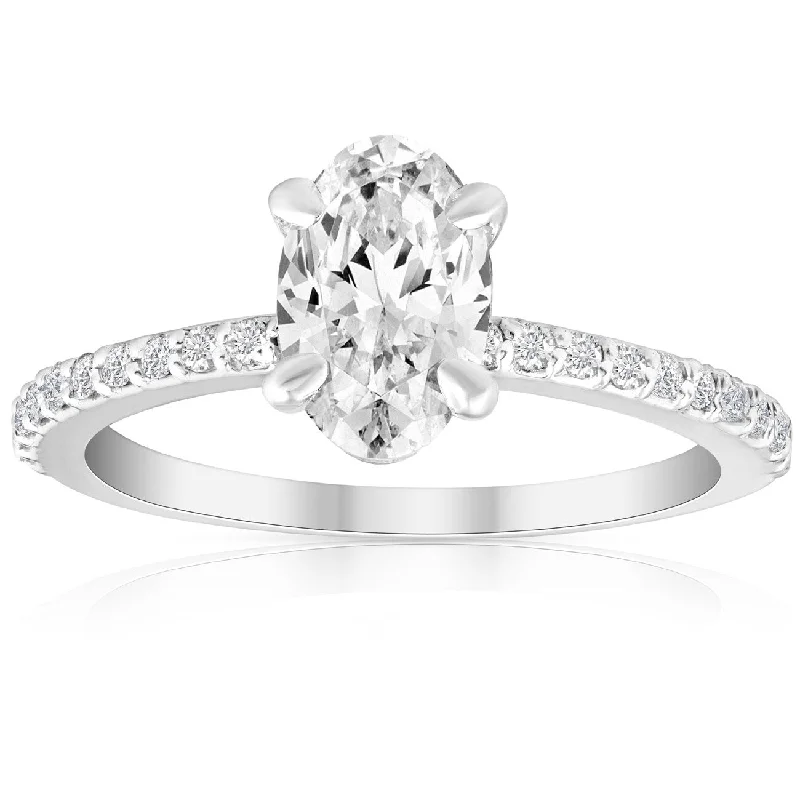 Ladies engagement rings with gemstones-Certified 2.50Ct Oval Lab Grown Diamond Engagement Ring in White Gold