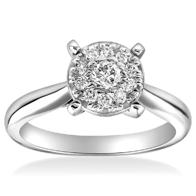 Ladies engagement rings with mixed metals-14k White Gold 1/2 cttw Halo Cluster Diamond Engagement Illusion Ring