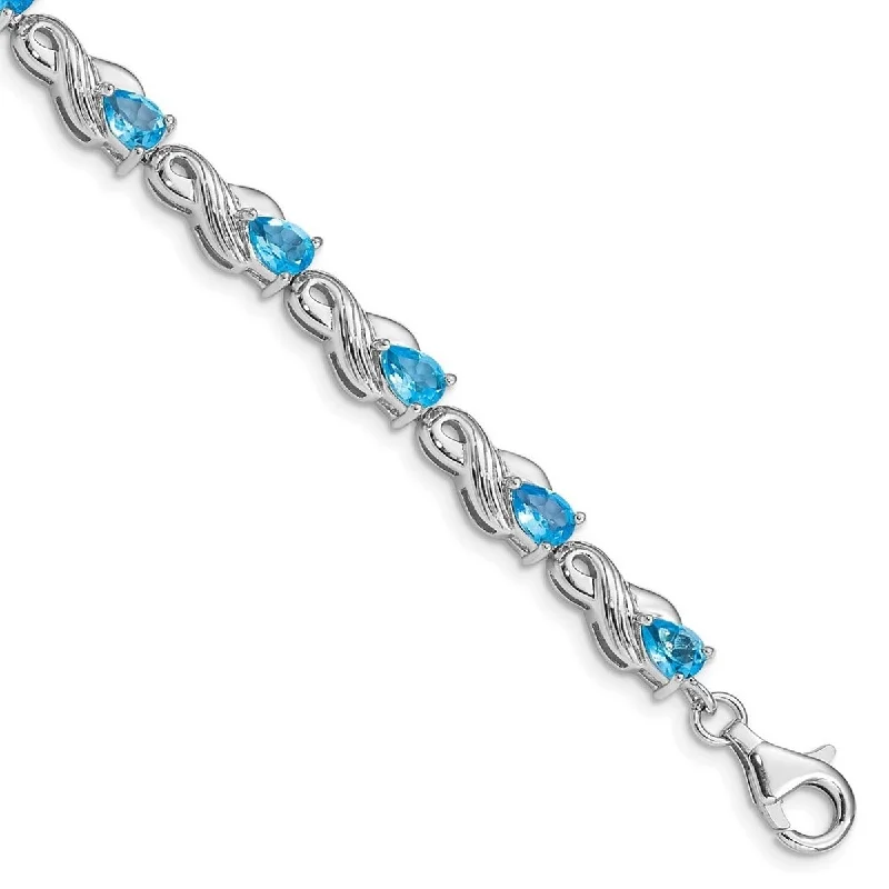 Ladies engraved silver bangles-Curata 925 Sterling Silver Polished Fancy Lobster Closure Blue Topaz Bracelet