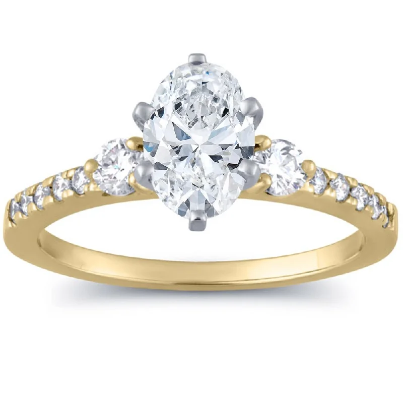 Ladies modern solitaire engagement rings-1 1/2Ct Oval Diamond Engagement Ring 14k Yellow Gold Clarity Enhanced - White