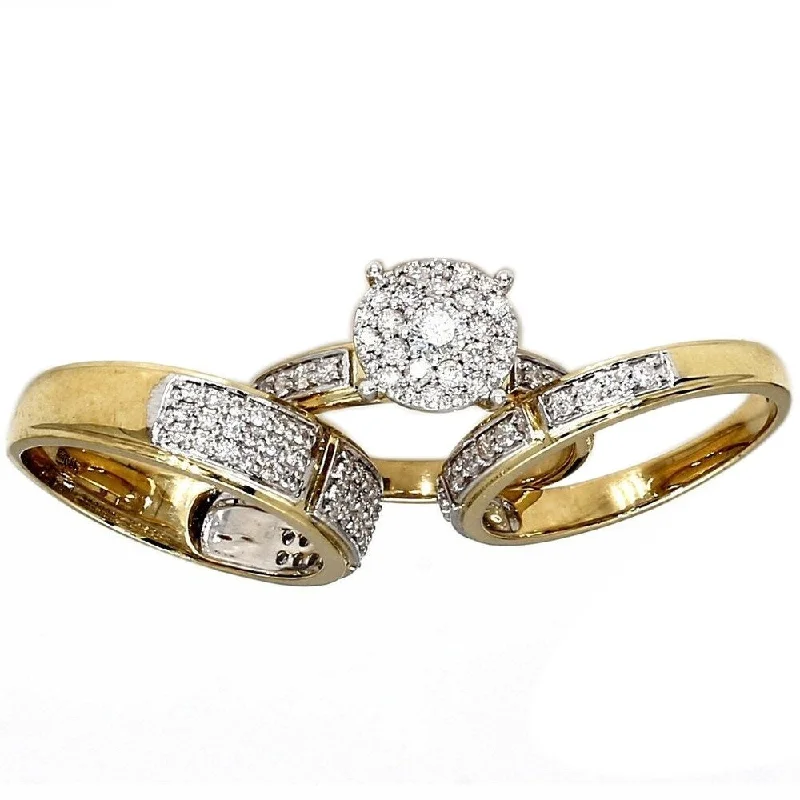 Ladies engagement rings with pink diamonds-Pompeii3 10k Yellow Gold 1 Ct. TDW Diamond Trio Engagement Wedding Ring Set IGI Certified