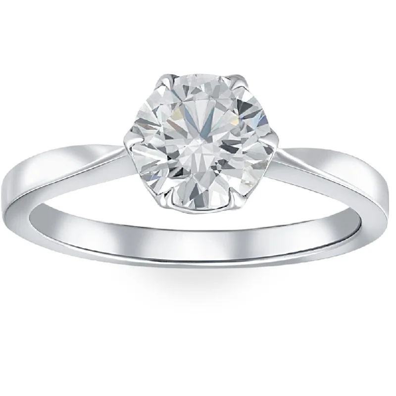 Ladies engagement rings with white gold settings-Certified 1.51CT Round Cut Diamond Solitaire Engagement Ring White Gold