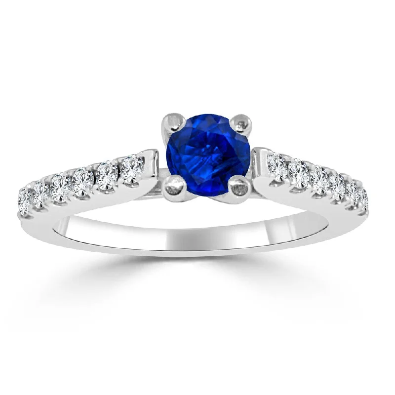 Ladies yellow gold engagement rings-14k Gold Simple 1/2ct Blue Sapphire and 1/3ct TDW Diamond Engagement Ring by Auriya