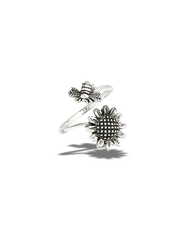 Ladies twisted design rings-Bee & Sunflower Wrap Ring