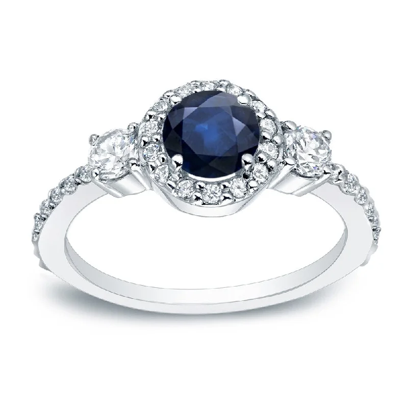 Ladies engagement rings with rose cut diamonds-Platinum Round 1/4ct Sapphire and 1/2ct TDW Diamond Halo Engagement Ring by Auriya