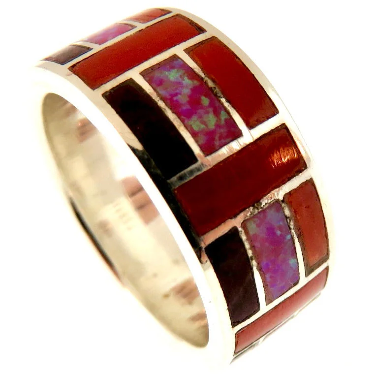 Ladies birthstone rings-Peyote Bird  Pinot Noir  Inlay Ring