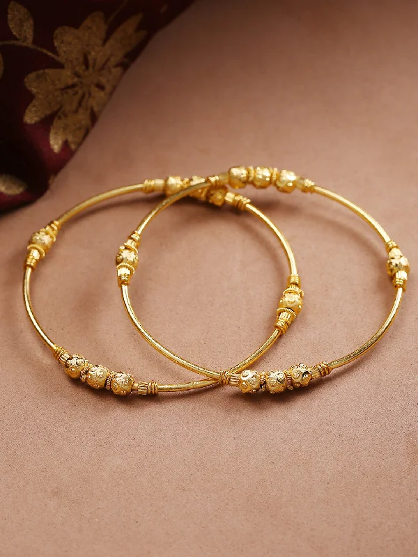 Ladies luxurious bangles-Priyaasi Women Gold-Toned Beaded Design Traditional Bangles Set Of 2