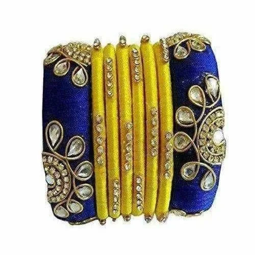 Ladies silver bracelets-Silk Thread Bangles Set of 8