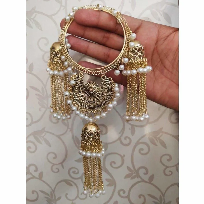 Ladies silver tennis bracelets-MS Fashion India Bridal Latkan Gold Color Bangles With White Pearls