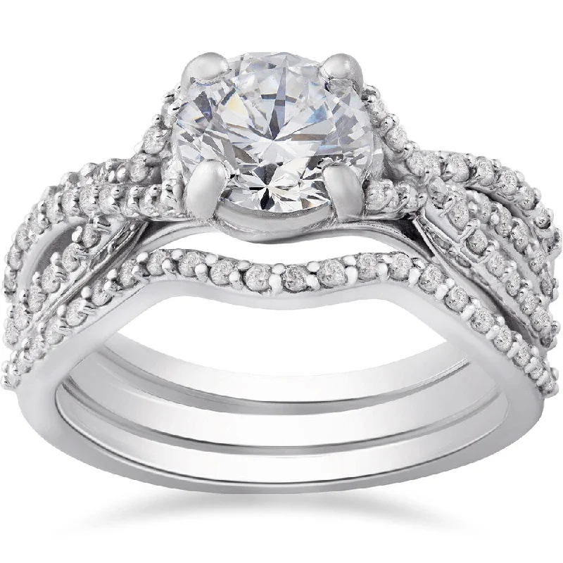 Ladies engagement rings with a classic look-14k White Gold 1 3/4 ct TDW Twist Diamond Engagement Ring & Matching Wedding Band Set