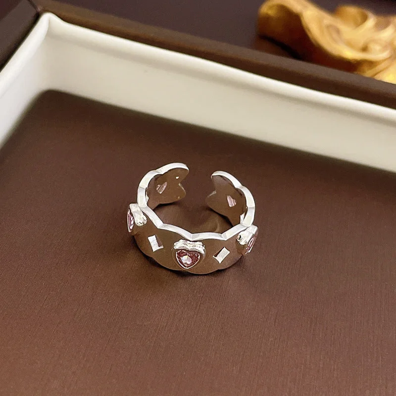 3# Ring-Silver Diamond Heart-Shaped Zircon