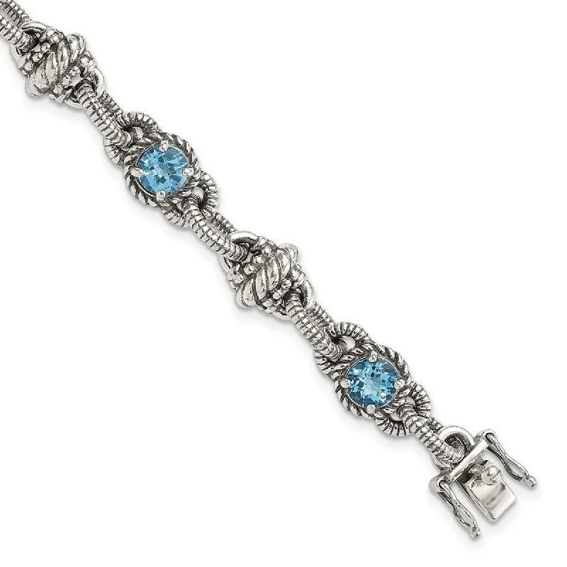 Ladies customized charm bracelets-Curata 925 Sterling Silver Polished Prong set Box Catch Closure 7.14Swiss Blue Topaz 7.75inch Bracelet