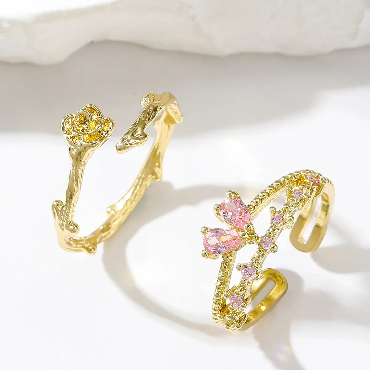 Ladies gold-plated rings-Korean Style Heart Shape Copper Plating Inlay Zircon Gold Plated Open Rings