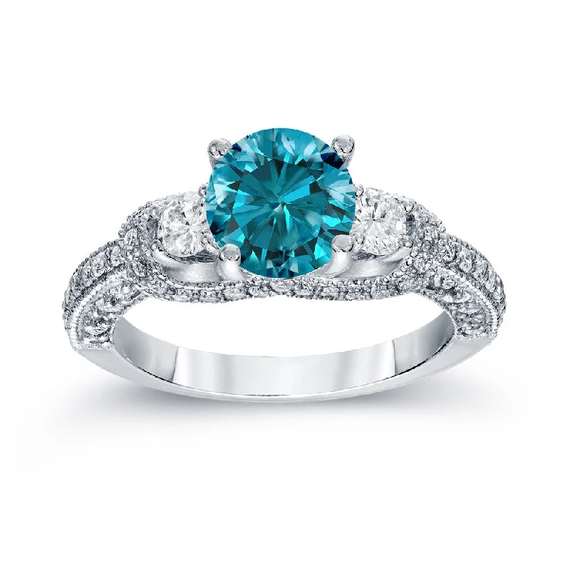 Ladies modern solitaire engagement rings-Auriya Modern and Unique 2ctw 3 Stone Blue Diamond Engagement Ring 14k Gold